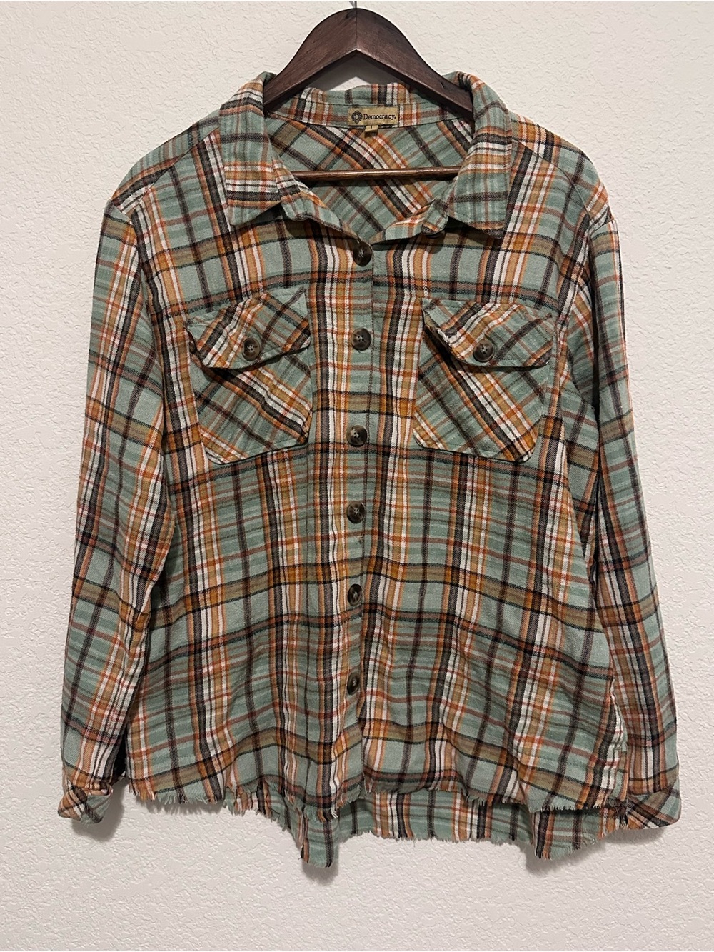 Democracy Mint Plaid Button-Down Shirt with Orange and Brown Stripes